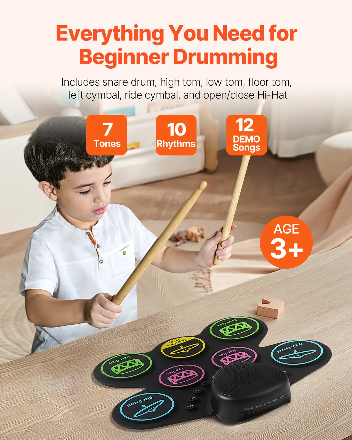 Portable Electronic Drum Set Rollup 7 9 Pads For Kids