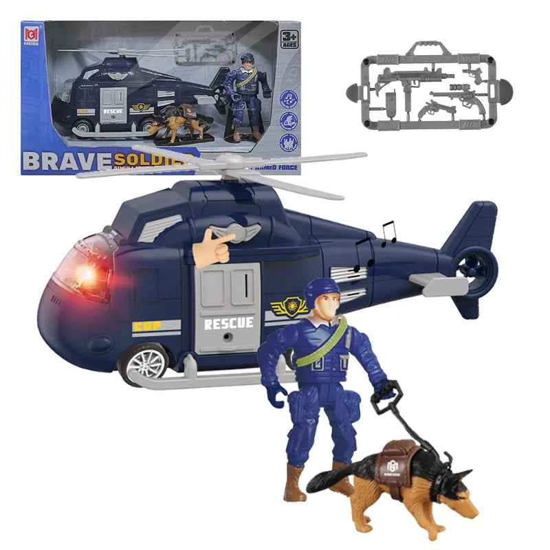 US Army City Police Toy Play Set for Boys - SWAT Police Car Helicopter with Sound and Light - ToylandEU