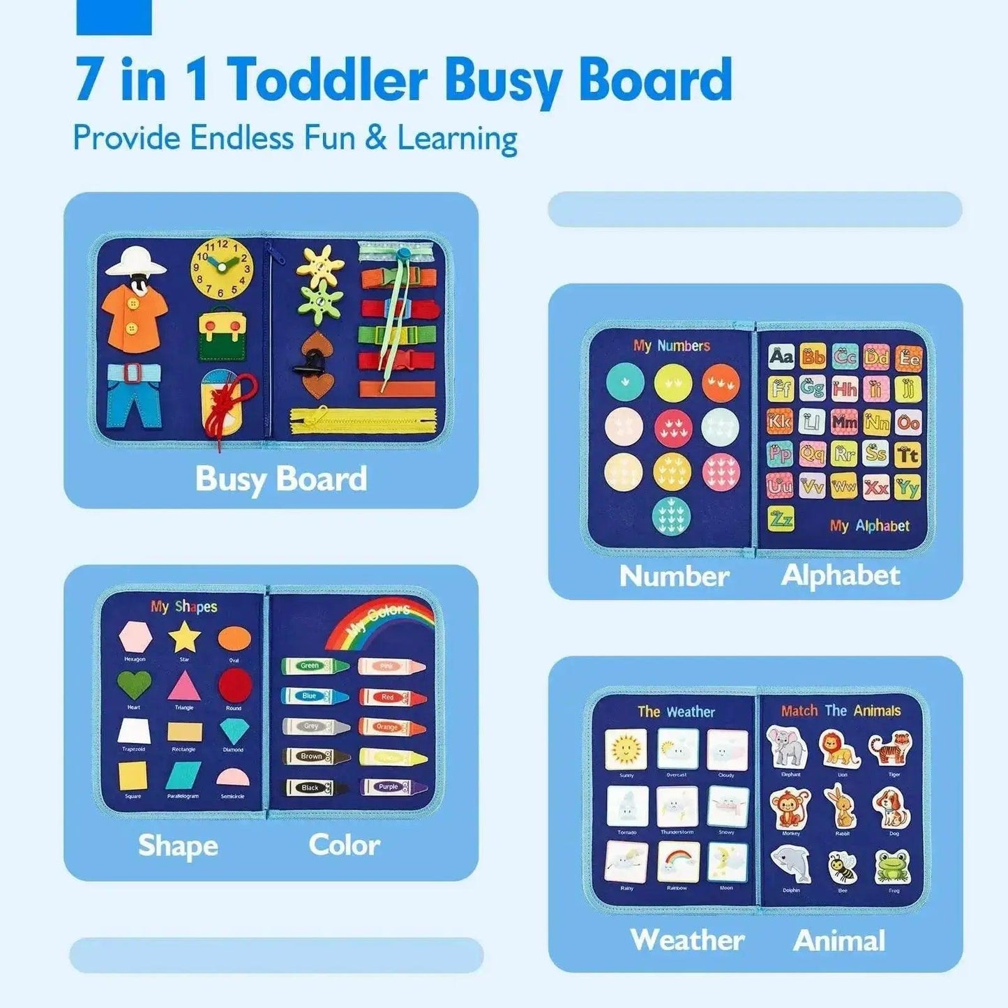  Sensory Montessori Busy Board for Toddlers Travel Edition 1-4 Years Fine Motor Skills -  ToylandEU™