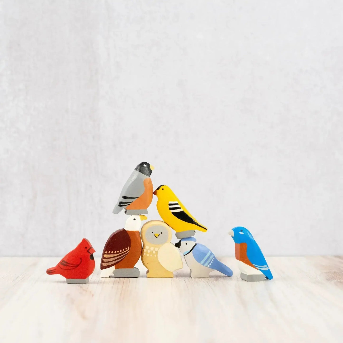 Hand-Carved Wooden Bird Figurines Set of Seven for Education Decor - ToylandEU