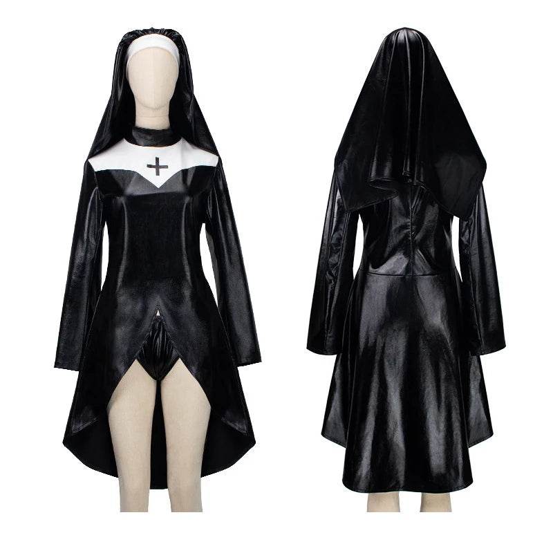 Sexy Gothic Nun Latex Costume High Split Cross Dress Women - ToylandEU