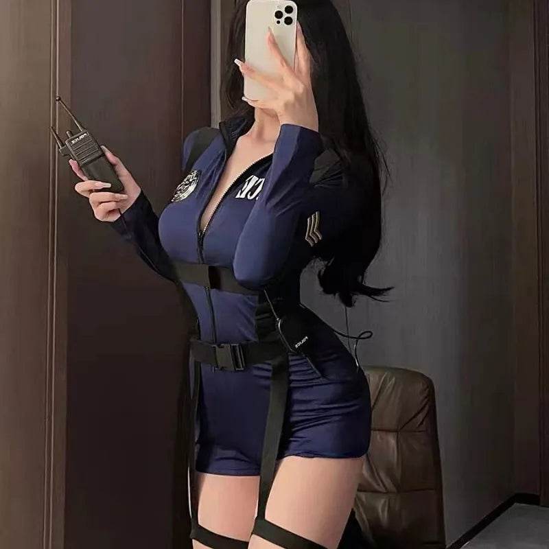 Sexy Policewoman Cosplay Jumpsuit Zipper Front For Women - ToylandEU