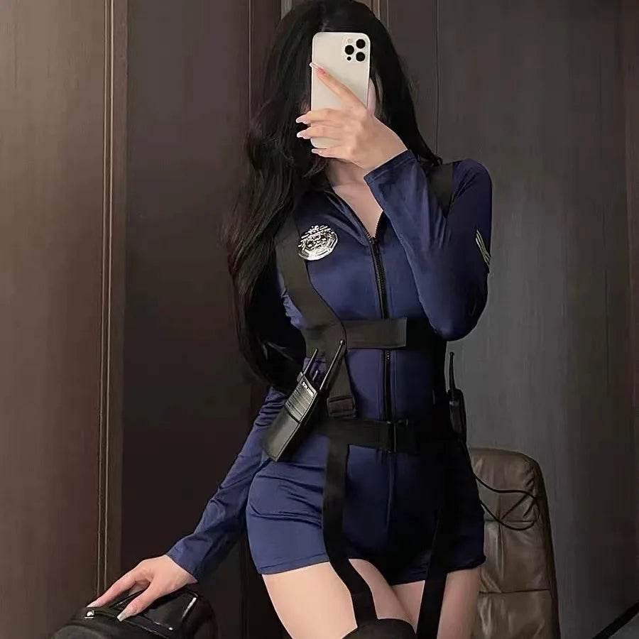 Sexy Policewoman Cosplay Jumpsuit Zipper Front For Women - ToylandEU