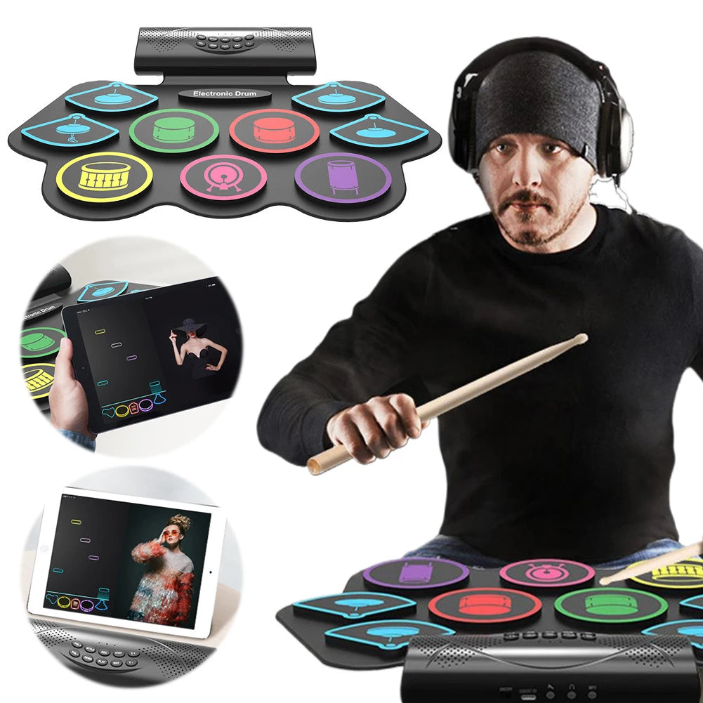Portable Electronic Drum Set With Sticks And Pedals