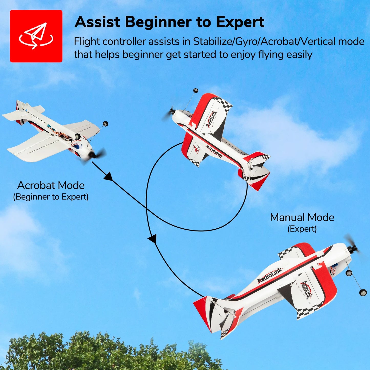 RC RadioLink A560 4CH RTF PNP 3D EPP RC Airplane for Beginners - Long Range Gyro-Controlled Remote Control Plane, Indoor/Outdoor Use, 4KM Distance