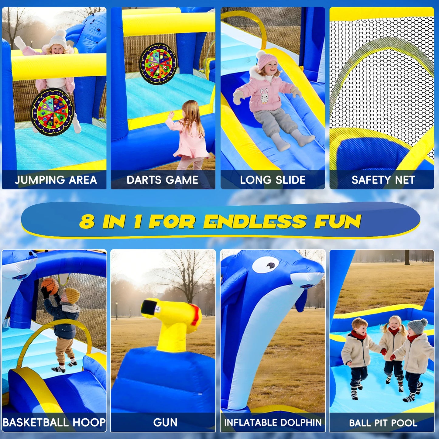 Inflatable Water Slide 8 In 1 Bounce House Backyard Fun