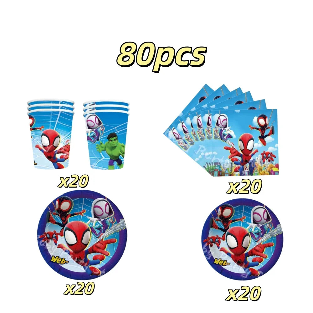 Spidey Tableware Kit | Plates And Cups | Latex Balloons | Birthday Backdrop