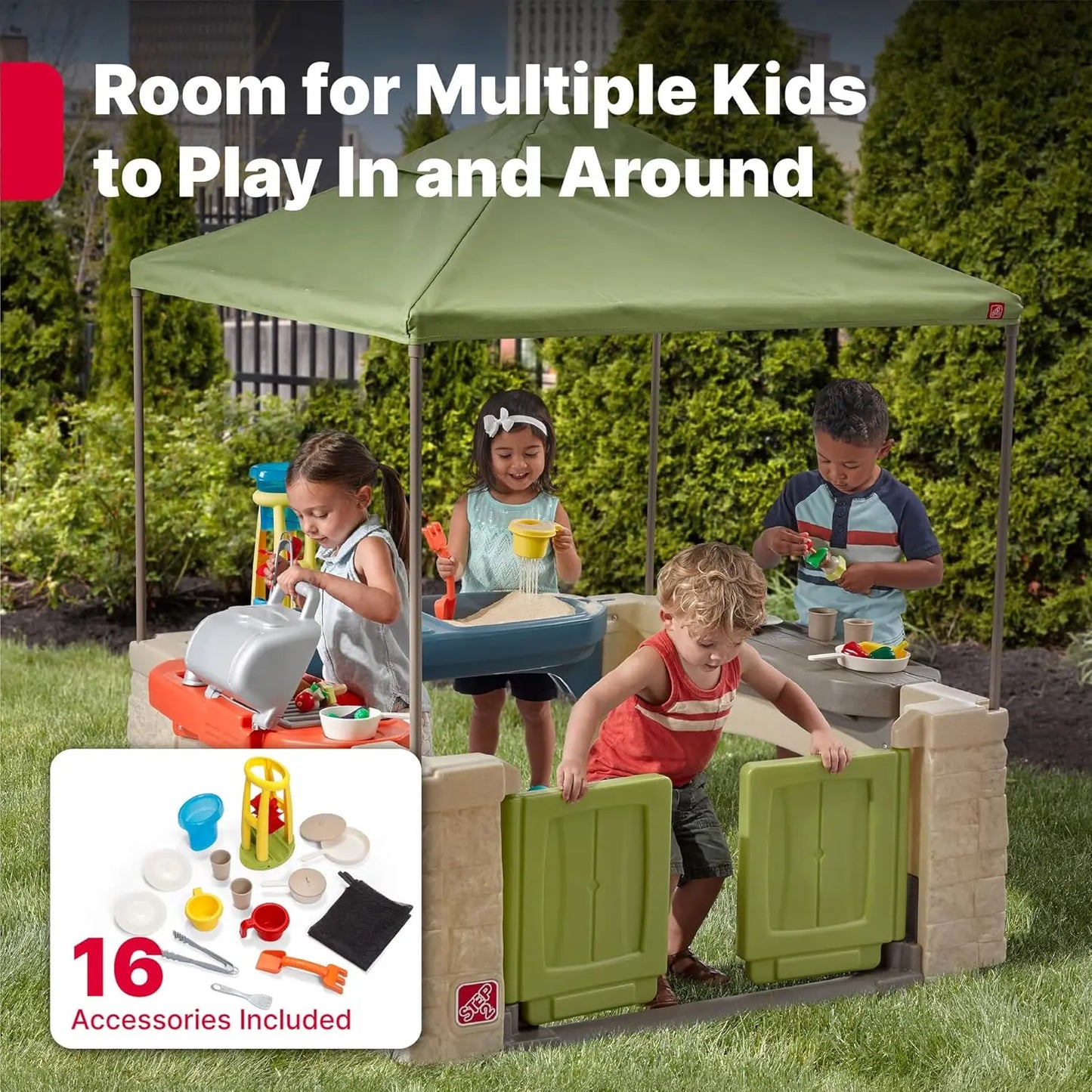 Durable Plastic Kids Kitchen Playset With Canopy For Indoor Outdoor Fun