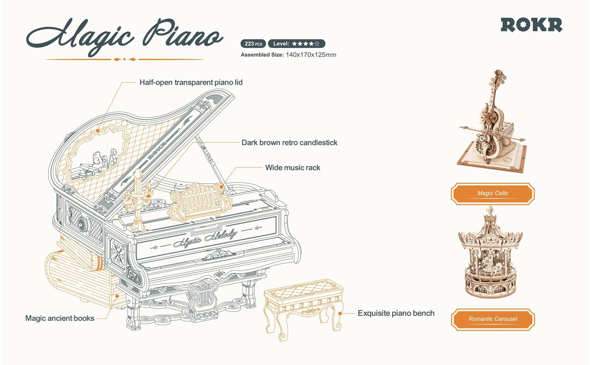 Robotime Rokr Magic Piano 3D Puzzles Unique Desk Decor Gift - ToylandEU