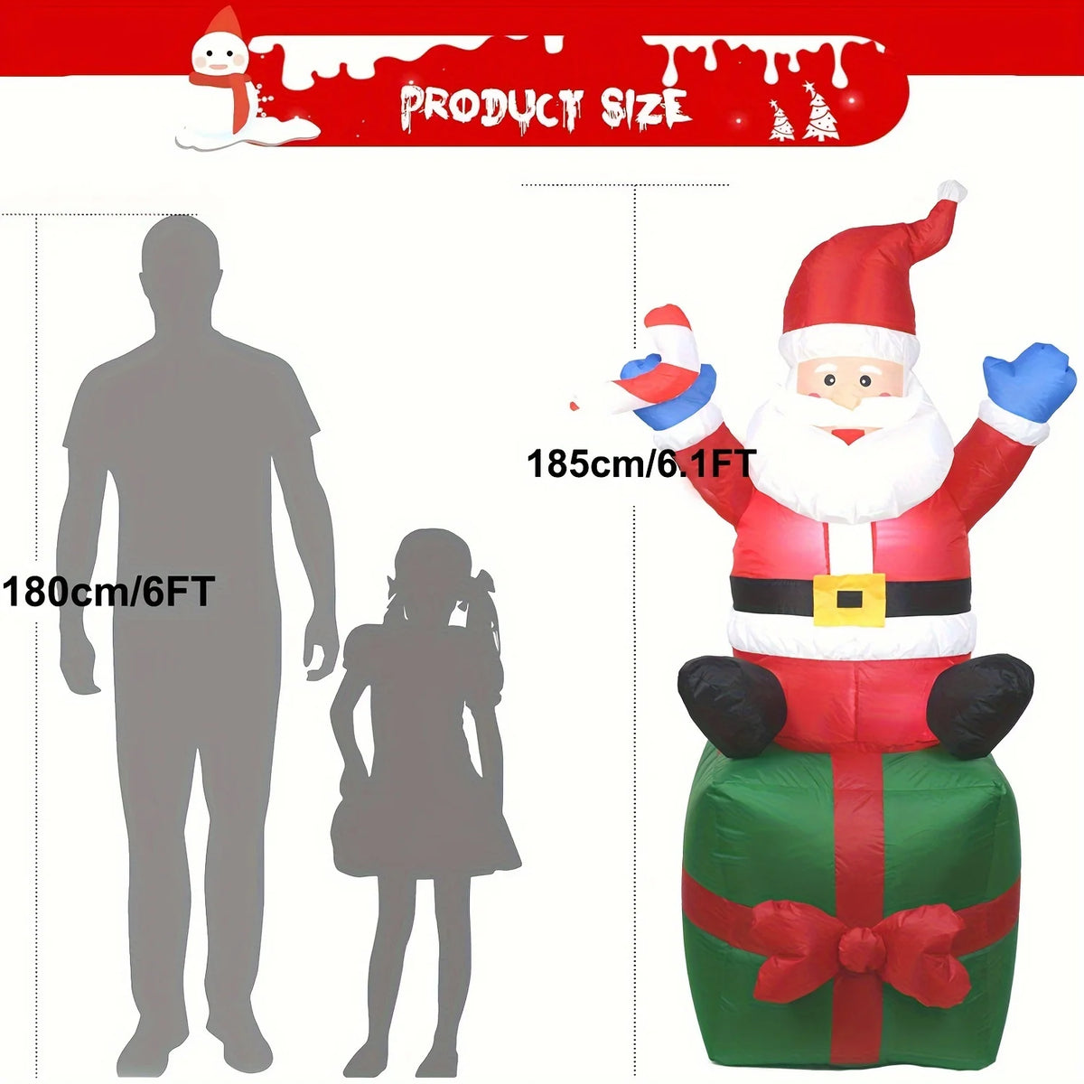 Christmas Inflatable Santa | 6.1 Ft Height | LED Lights | Outdoor Yard Decor