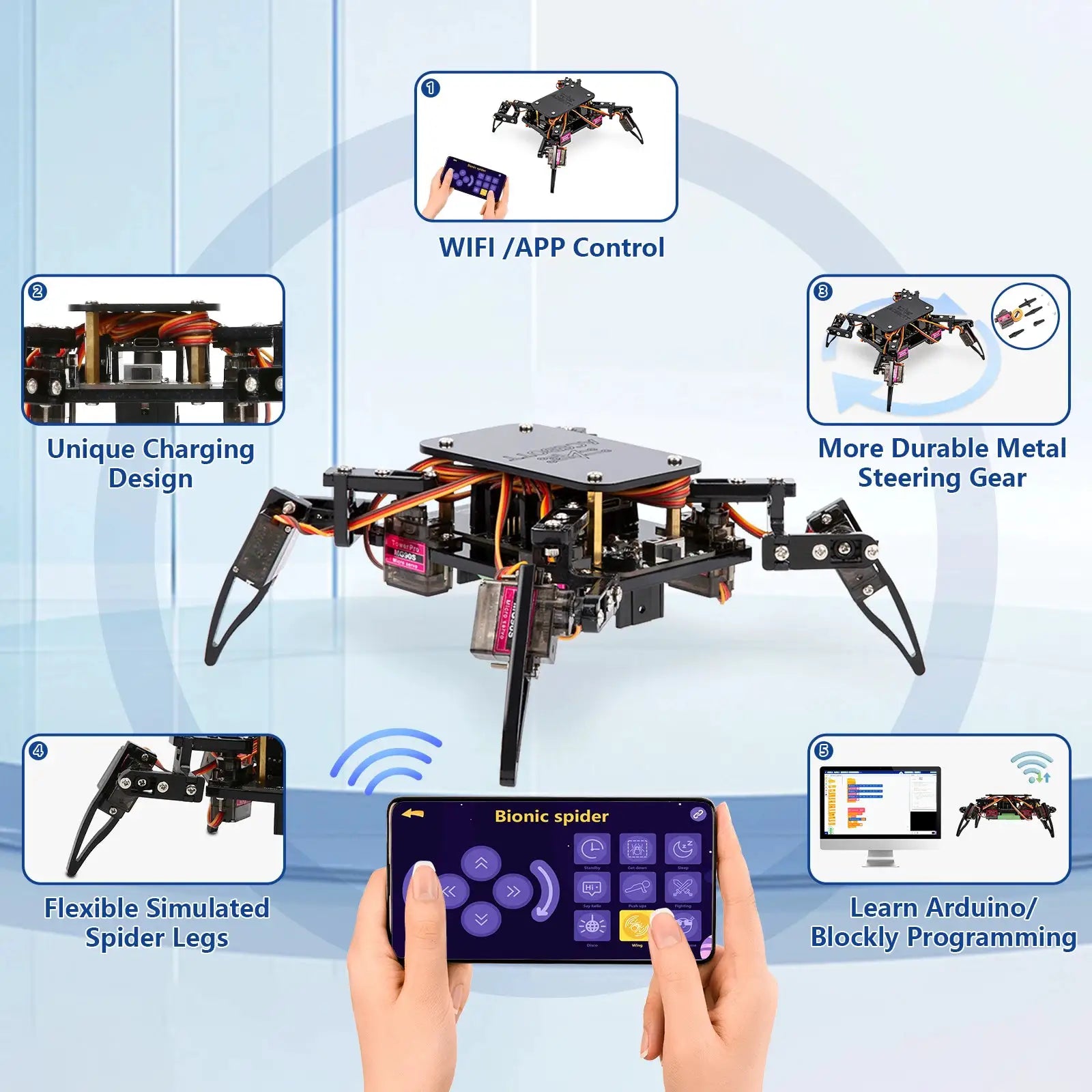 ACEBOTT ESP8266 Bionic Quadruped Spider Robot Kit App Remote Control Walking Crawling STEM Robotics Project for Arduino ESP32 - ToylandEU