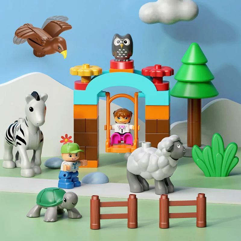 Wild Animal-themed Big Building Blocks Set with Lion and Flamingo Figures - ToylandEU