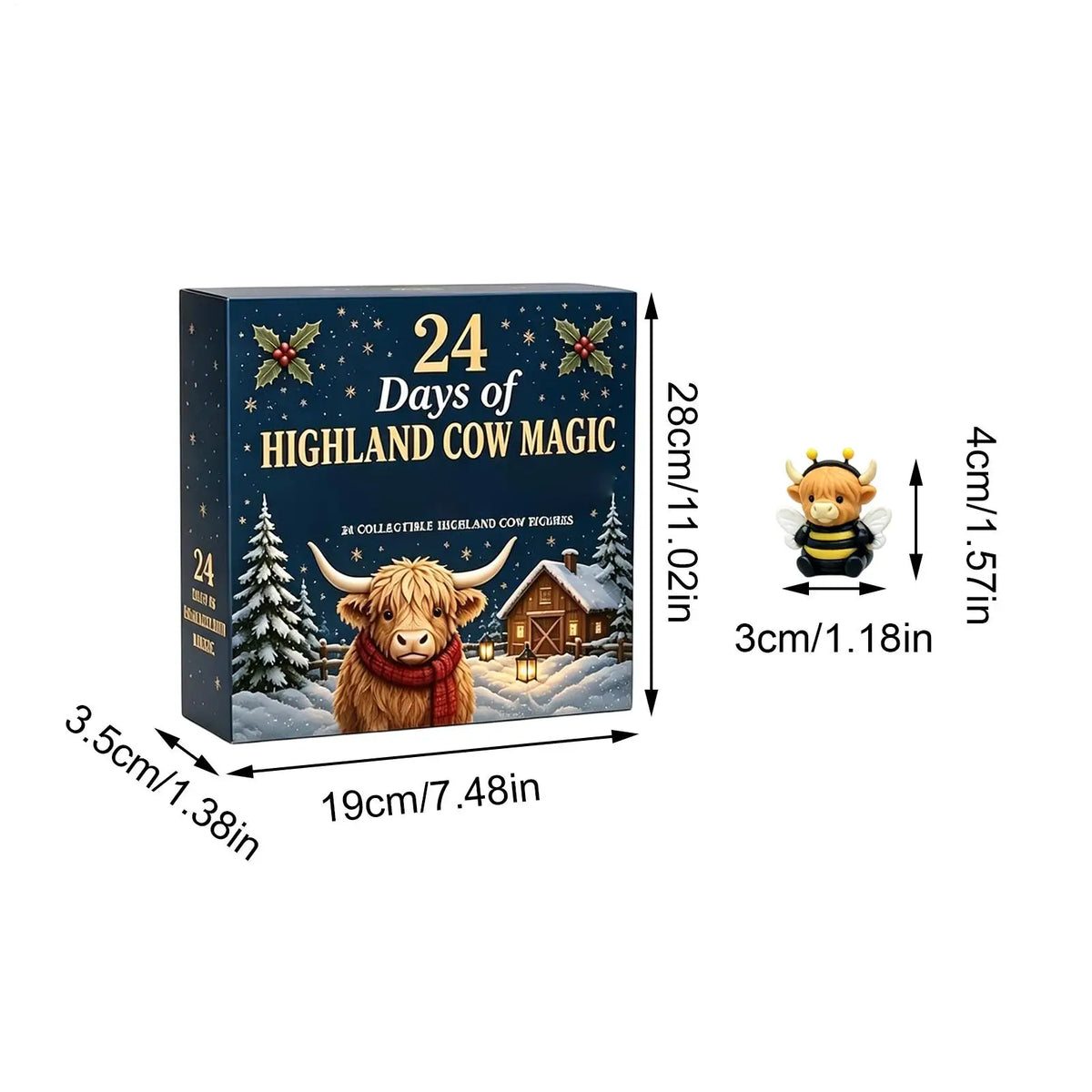 Advent Calendar | 24 Day Highland Cow Mini 3D Figurines | Christmas Tree Pendants | Countdown Keepsake Gift
