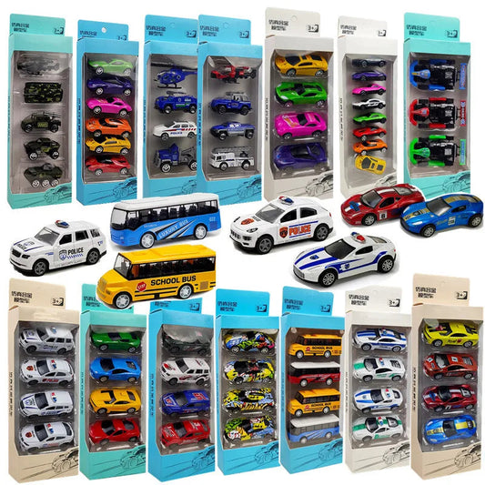 Set of 4 Toddler Car Toys with Various Police, School Bus, and Taxi Styles Made of Durable Alloy - ToylandEU