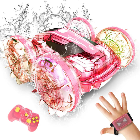 Amphibious 4WD Pink RC Car & Boat - Waterproof Stunt Vehicle for Kids