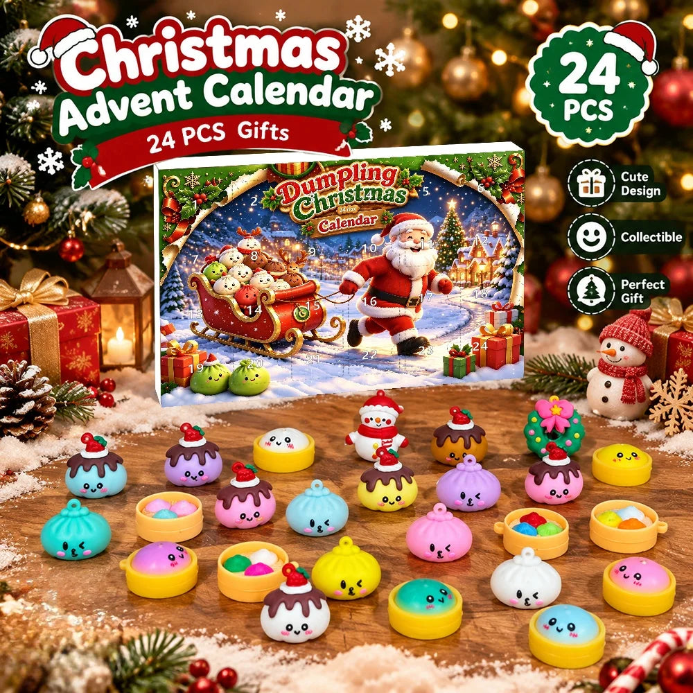 Advent Calendar | 24 Piece Dumpling Ornaments | 3D Hanging Decor | Santa And Snowman Family Gift