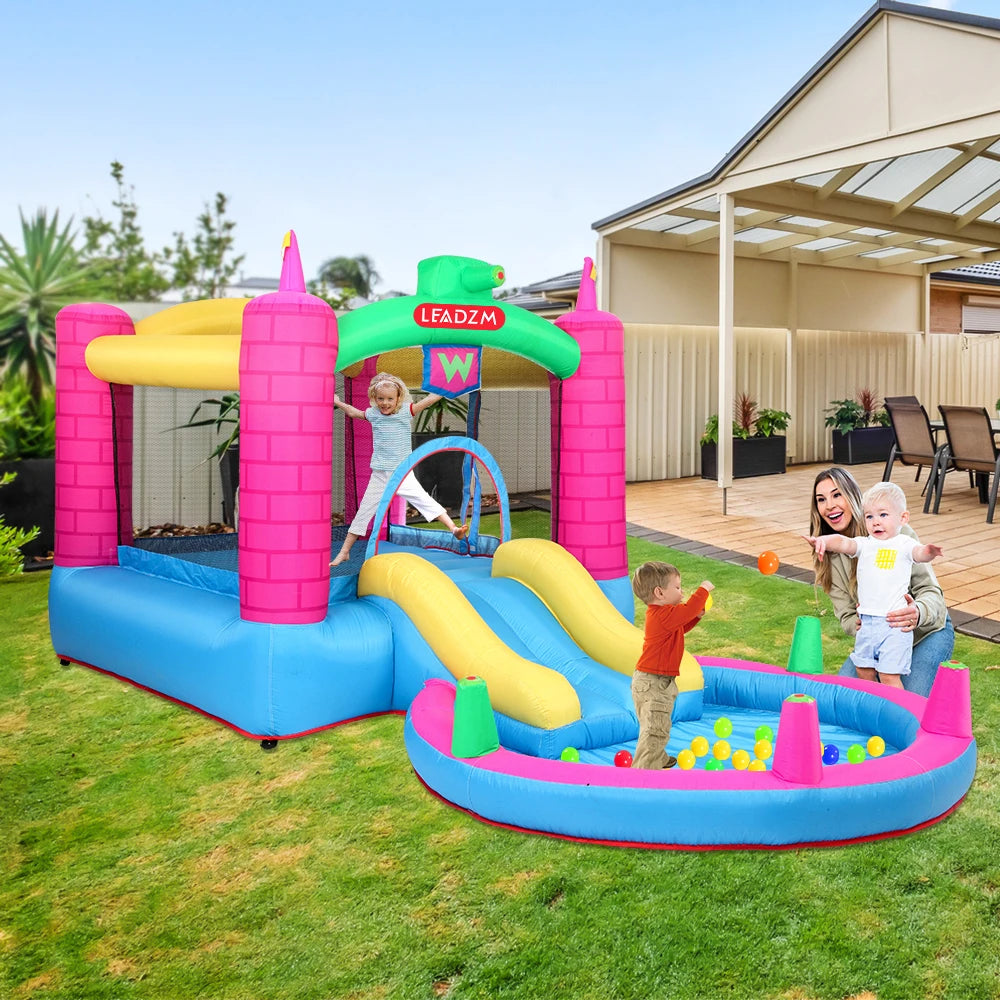 Inflatable Bounce House With Water Park Slide And Climbing Wall