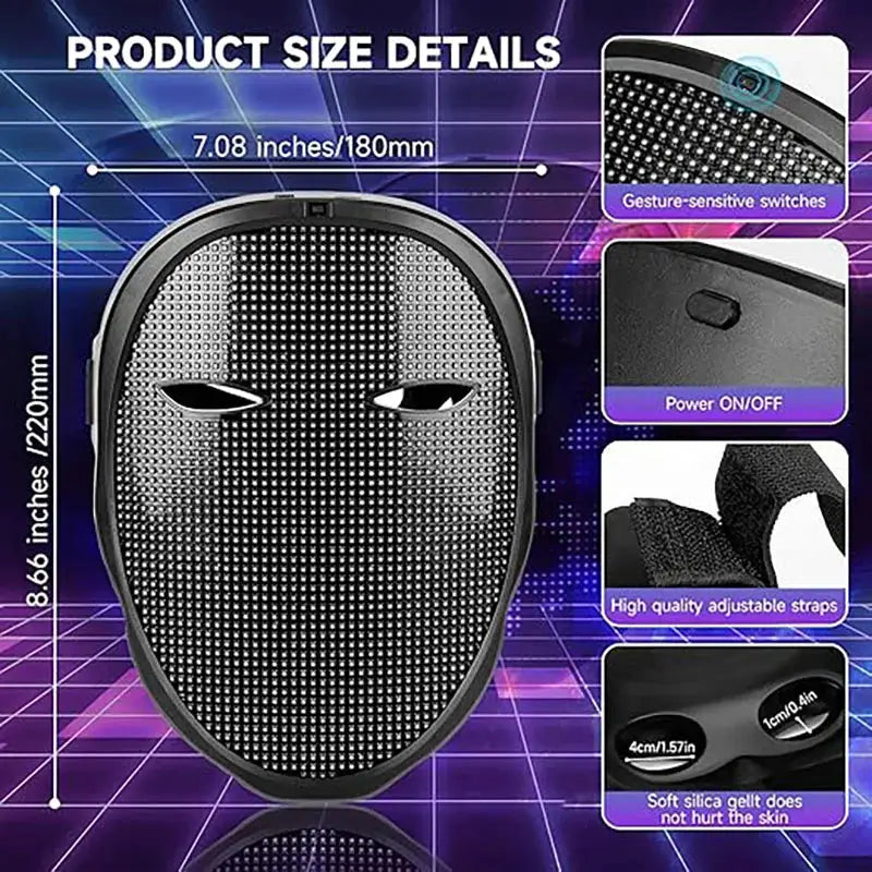 Led Mask with Bluetooth App Control Programmable Face Transforming Light up Halloween Led Mask - ToylandEU