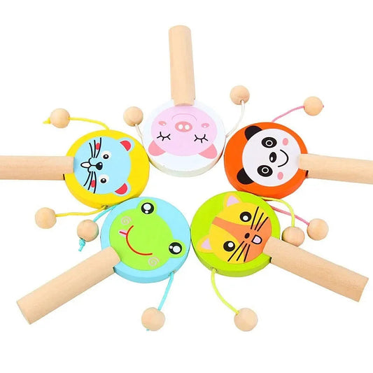 Kids  Wooden Rattle Drum Handle Clapping Castanets Board For - ToylandEU