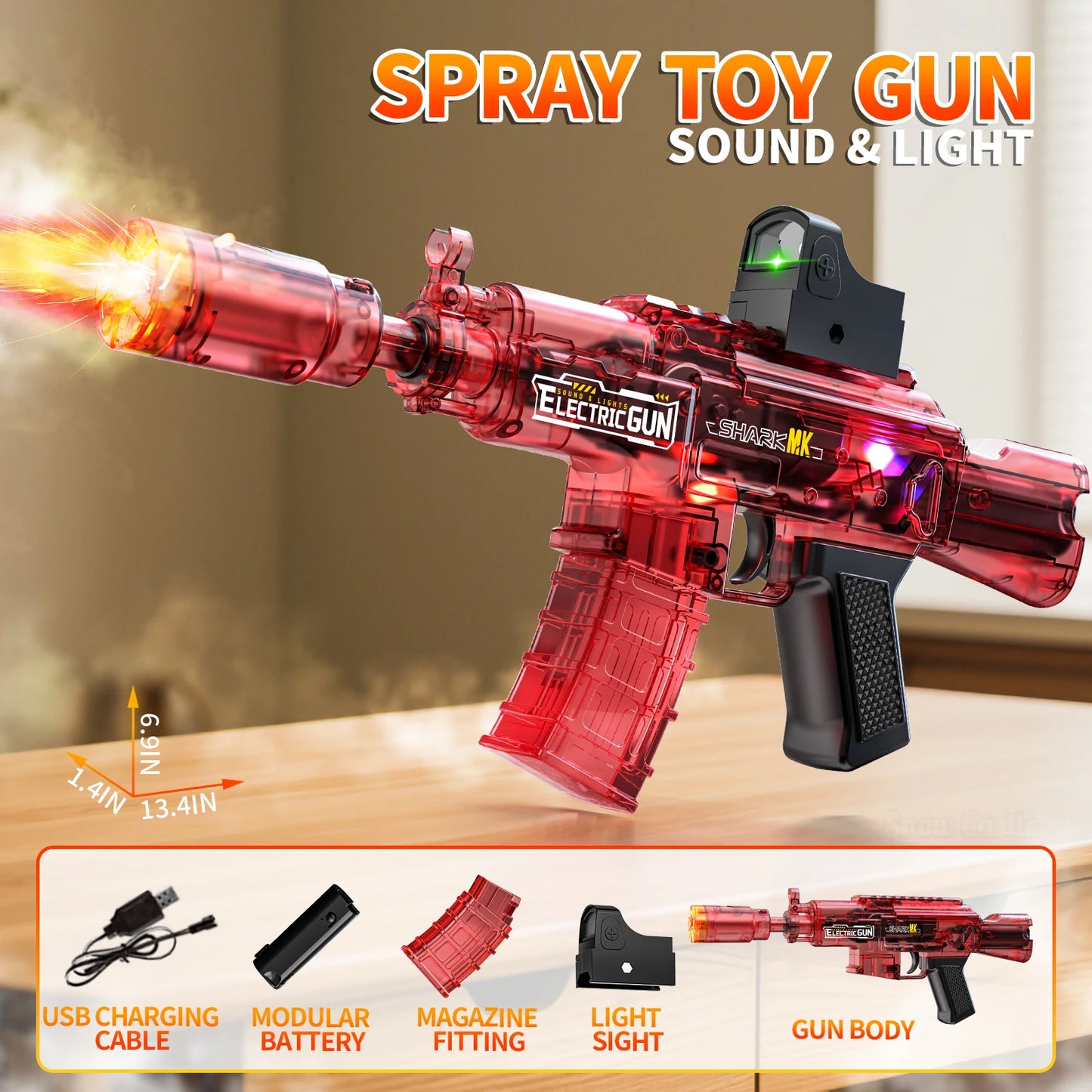 Water Gun | Electric Spray Gun With Sound Light | Lithium Battery | Ages 3 To 14