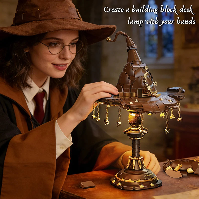 Building Block Set | 698 Pcs | Light Table Lamp | Wizard Hat Theme