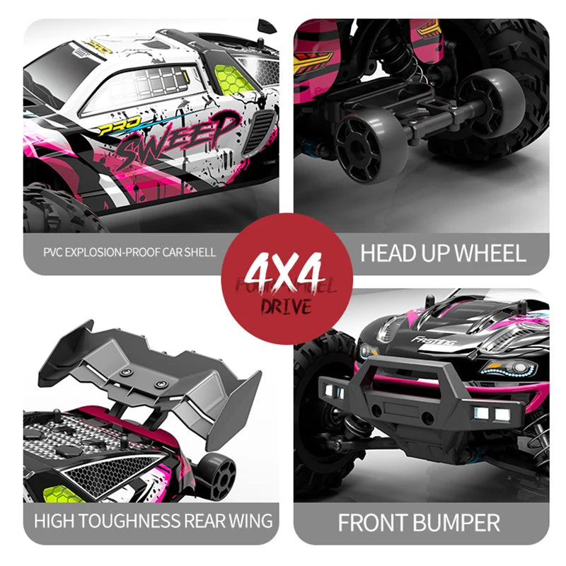 RC High-Speed 1:16 4WD Brushless Remote Control Monster Truck - 75KM/H Off-Road Adventure with LED Lights for Boys