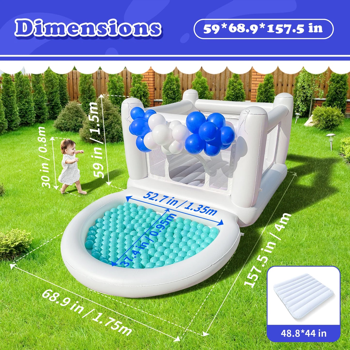 White Bounce House With Pump Ball Pit Indoor Outdoor