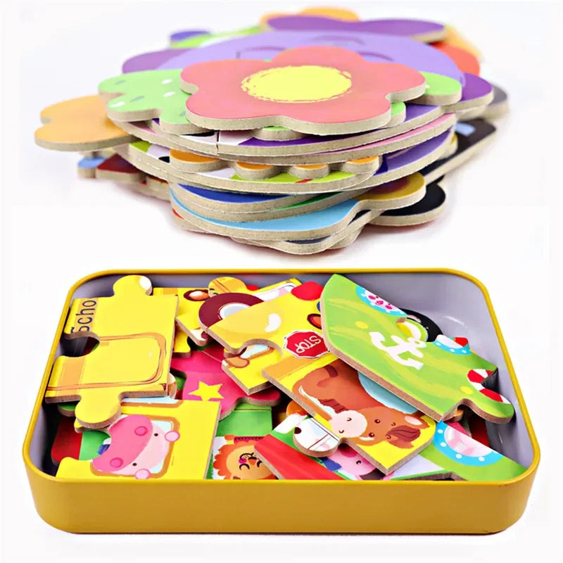 Wooden 3D Puzzle | Cartoon Animal Traffic Theme | Montessori Toy | Ages 3-12