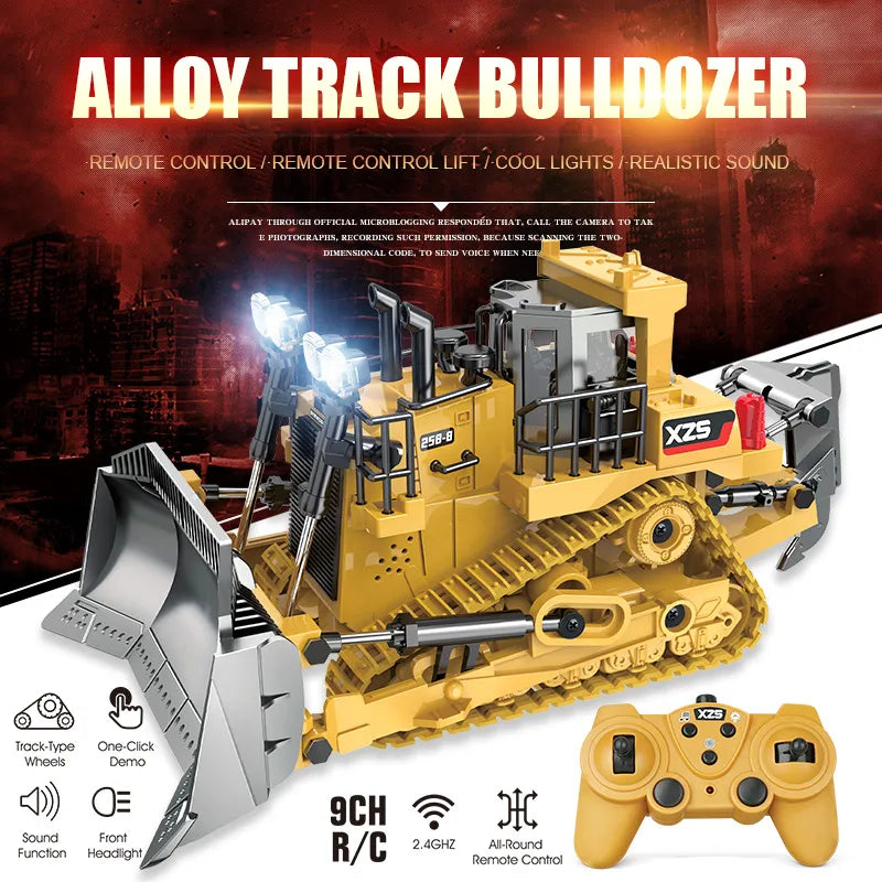 1:24 Scale 9CH RC Bulldozer Truck Car Crawler Type Alloy Shovel Engineering Vehicle - ToylandEU