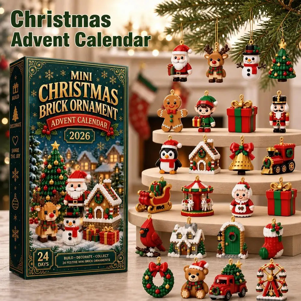 Advent Calendar | 2026 Mini Brick Ornaments | 24 Day 3D Building Block Style | 3.5 cm PVC Tree Decor