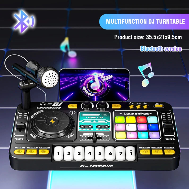 Kids DJ Mixer Bluetooth Turntable Toy with Microphone