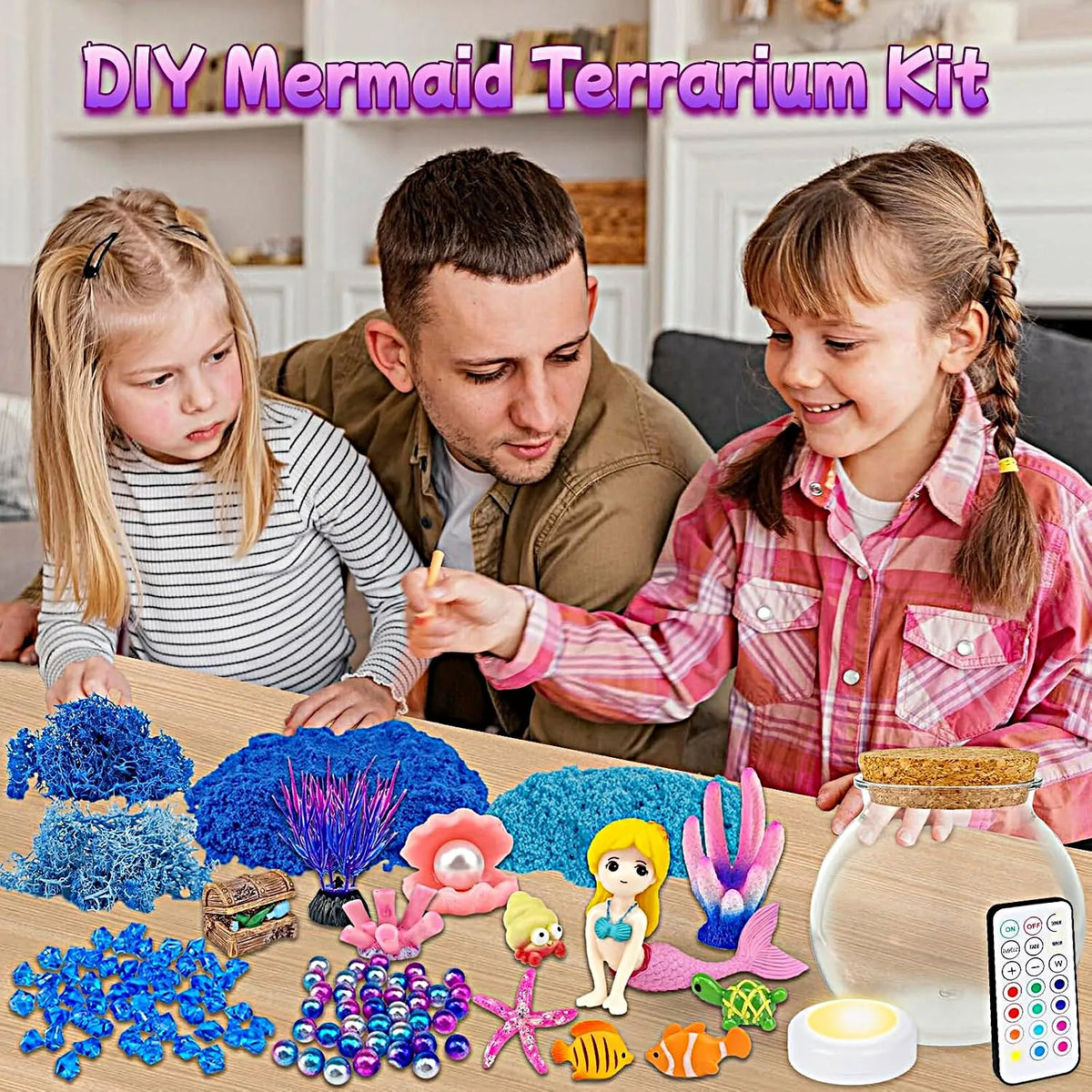 Mermaid Terrarium Craft Kit | LED Night Light | Remote Control for Kids