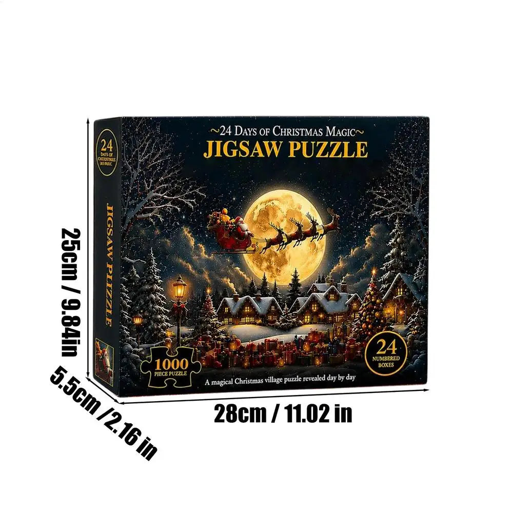 Advent Calendar | 24 Day Countdown Jigsaw Puzzle | 1008 Pieces | Snow Village Santa Holiday Gift