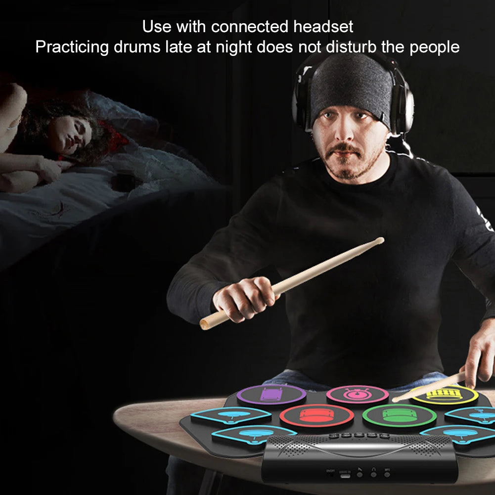 Portable Electronic Drum Set With Sticks And Bluetooth BT