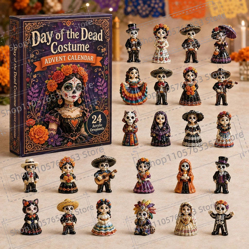 Advent Calendar | 2026 Day Of The Dead | 24 Piece 2D Acrylic Pendants | Festive Party Gift