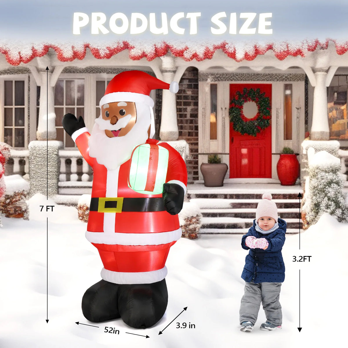 Christmas Inflatable | 7 Ft | Led Lights | Santa Yard Decor