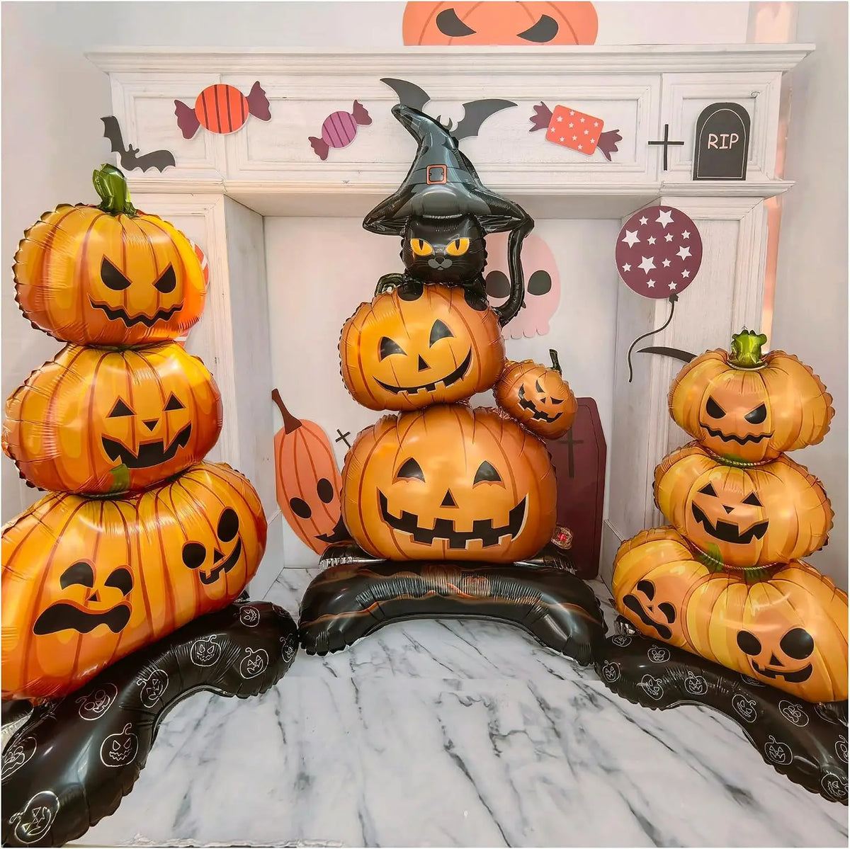 Halloween Pumpkin Balloons | Giant Standing | Mylar Foil | 4 Pack Party Decor