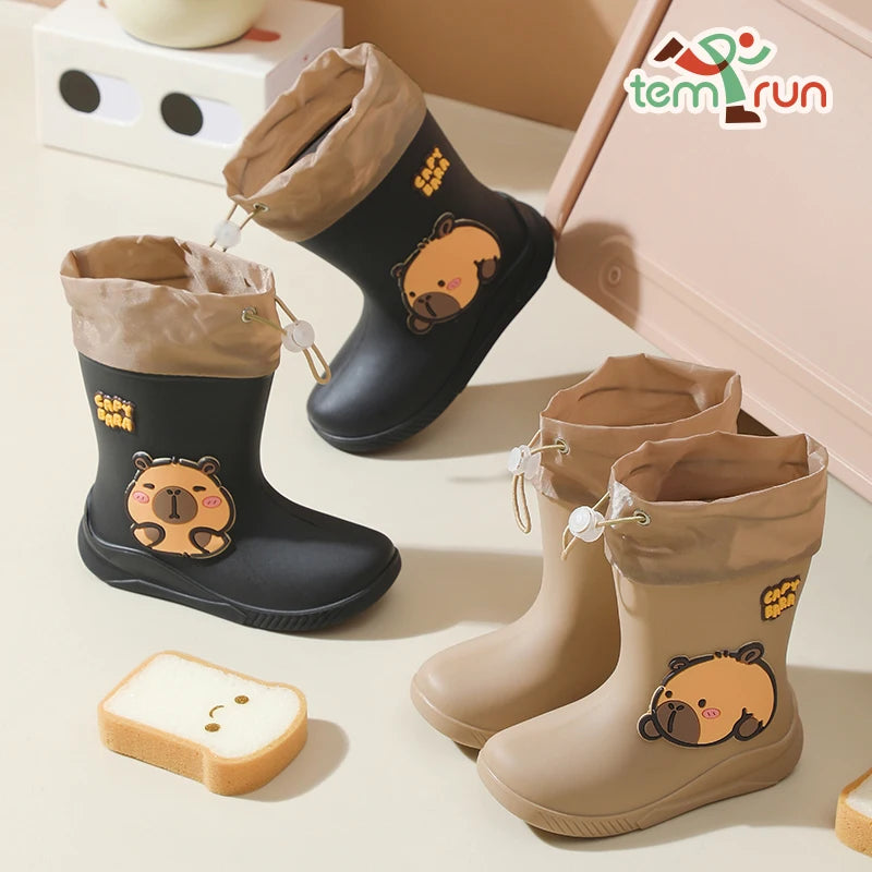 Kids Rain Boots | Waterproof Rubber | Cartoon Capybara Pattern