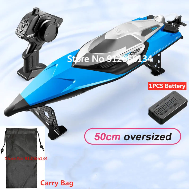 RC High-Speed 70KM/H RC Racing Boat - Double-Layer Waterproof Remote Control Yacht with Capsize Reset & Water Cooling System, 50CM Oversized Design