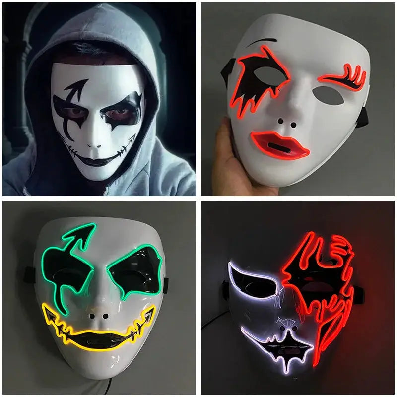 Melbourne Shuffle rave dance glowing mask Hand drawn patterned luminous mask for teen cool Halloween cosplay performance props - ToylandEU