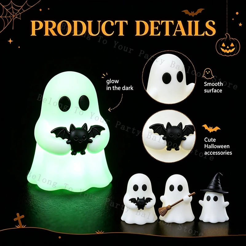 Luminous Ghost Figurines | Textured Silicone | Mini Table Set | Halloween Decor