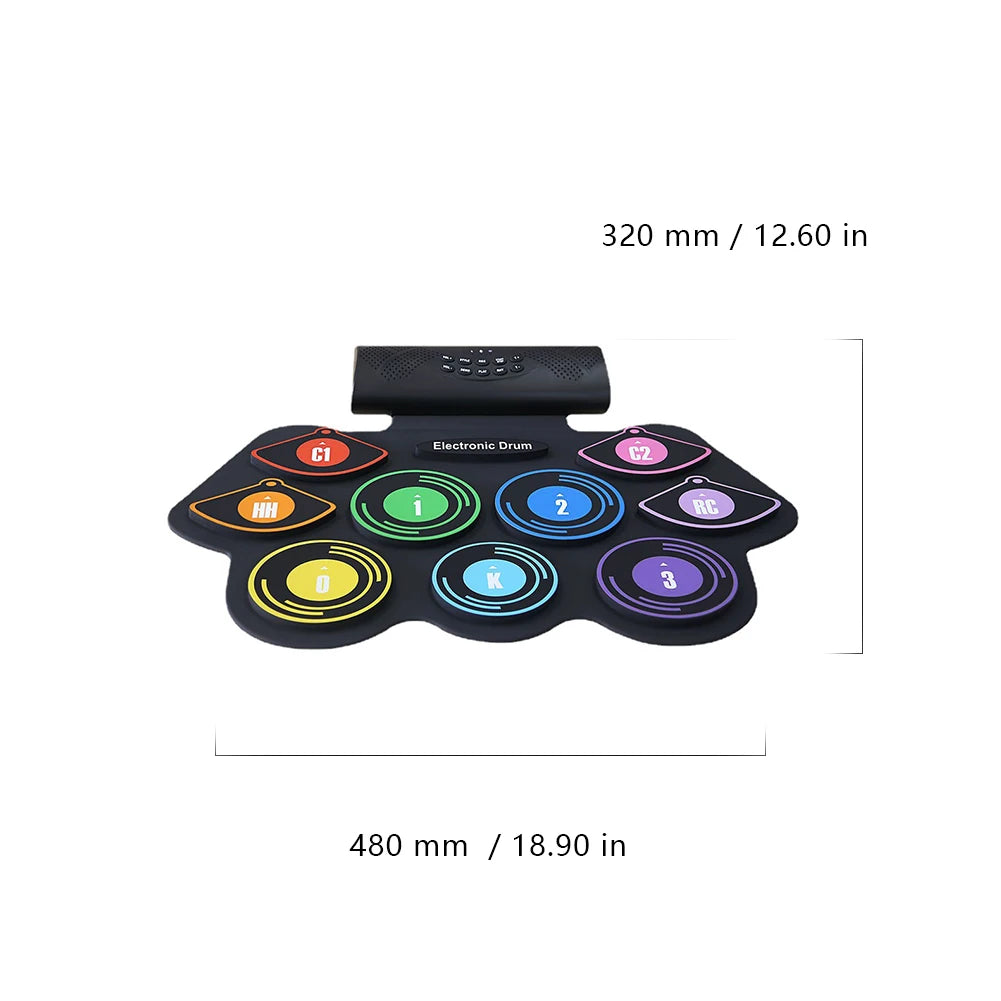 Electronic Roll Up 9 Pads Drum Kit Built In Speaker