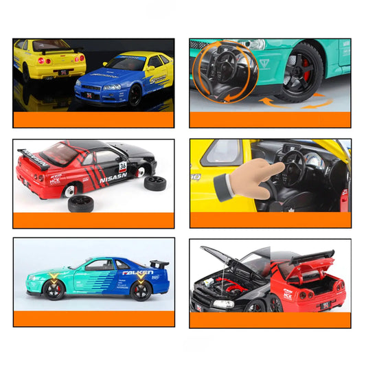 1/18 Skyline GTR R34 Modified Car Alloy Car Model Sound and Light Pull Back Children's Toy Collectibles Birthday gift - ToylandEU