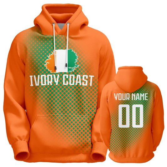 Ivory Coast Soccer Hoodie with Custom National Flag Design - Orange Pullover for Men, Women, and Youth - Perfect Football Sweatshirt Gift (S-5XL)