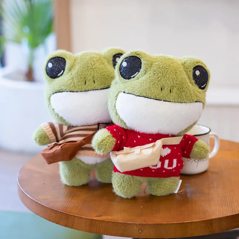 30cm Adorable Soft Frog Plush Toy with Big Eyes and Sweater