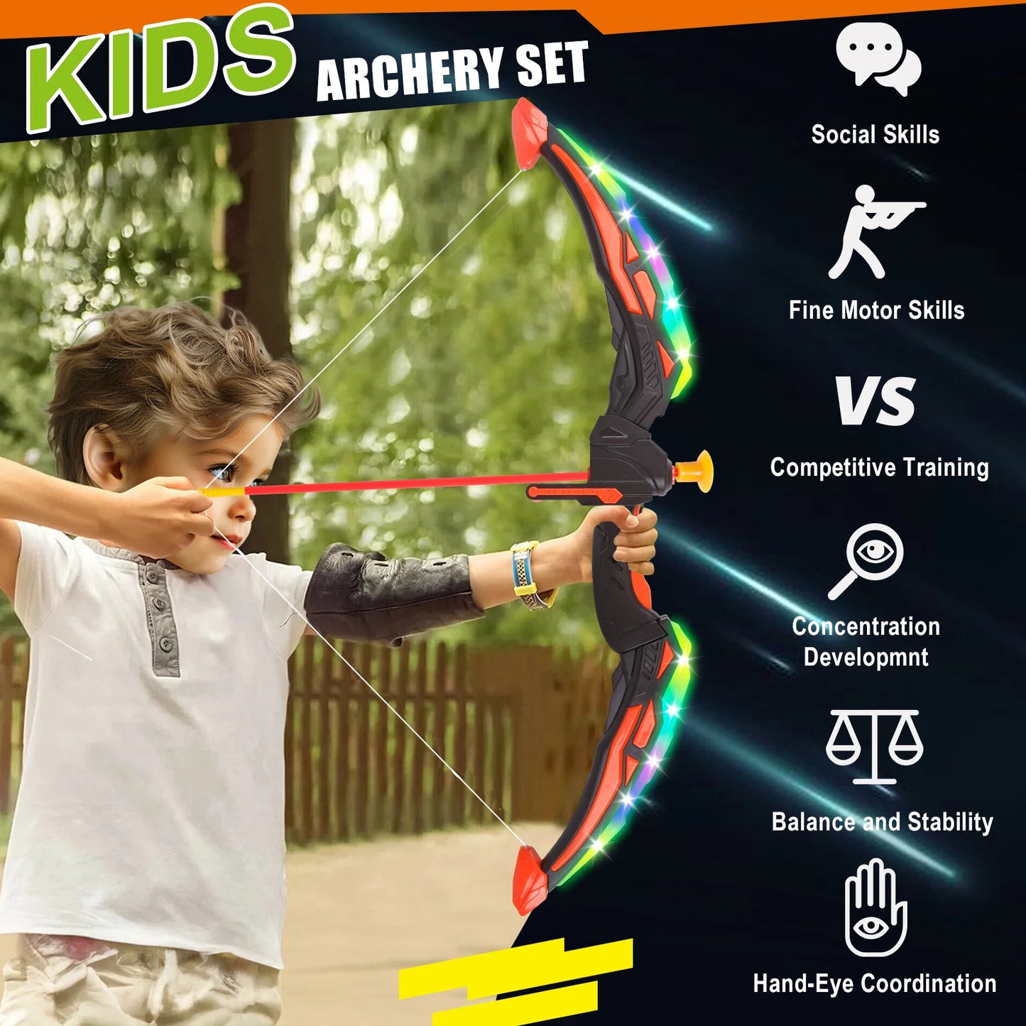 Led Light Up Bow and Arrow Archery Set for Children