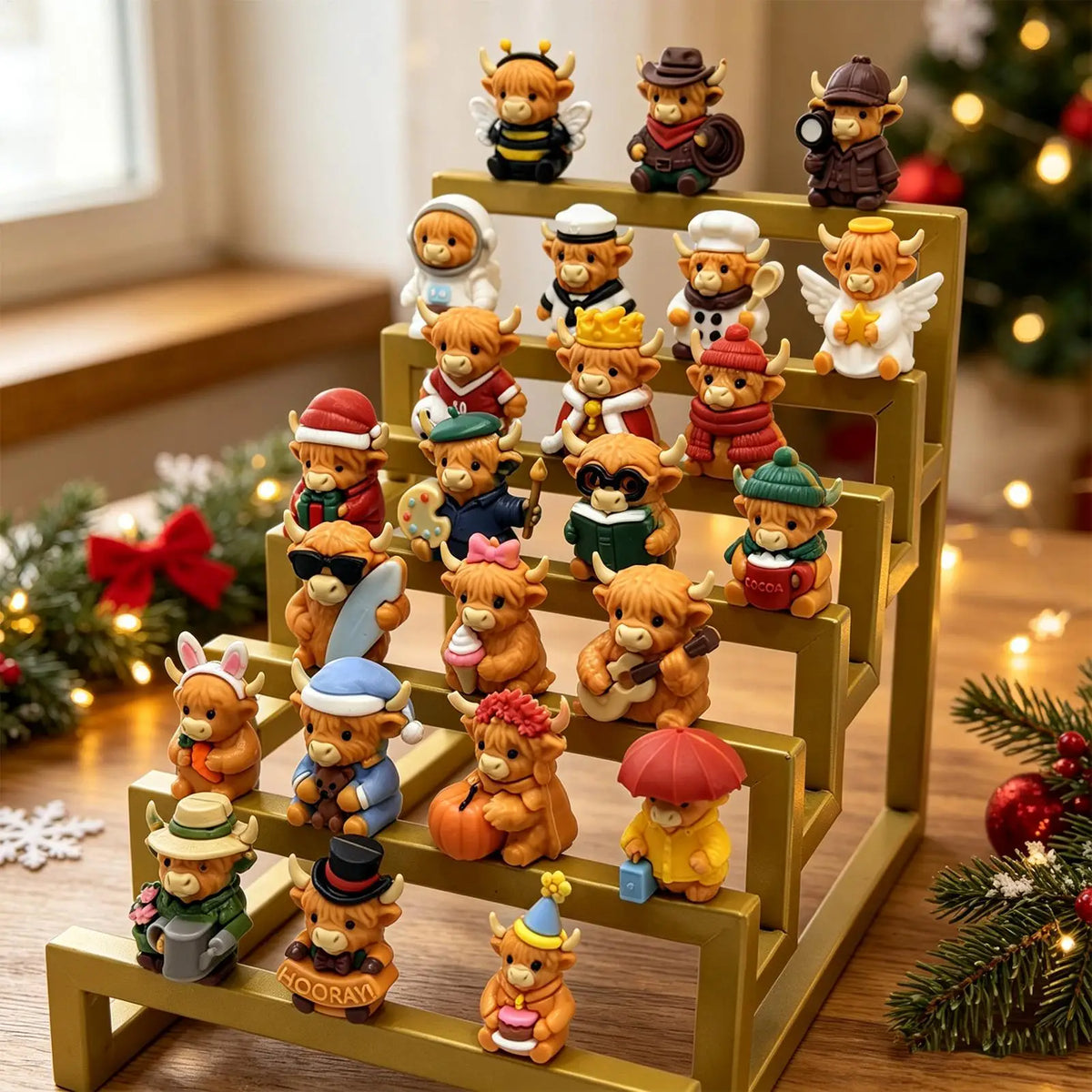 Advent Calendar | 24 Day Highland Cow Mini 3D Figurines | Christmas Tree Pendants | Countdown Keepsake Gift