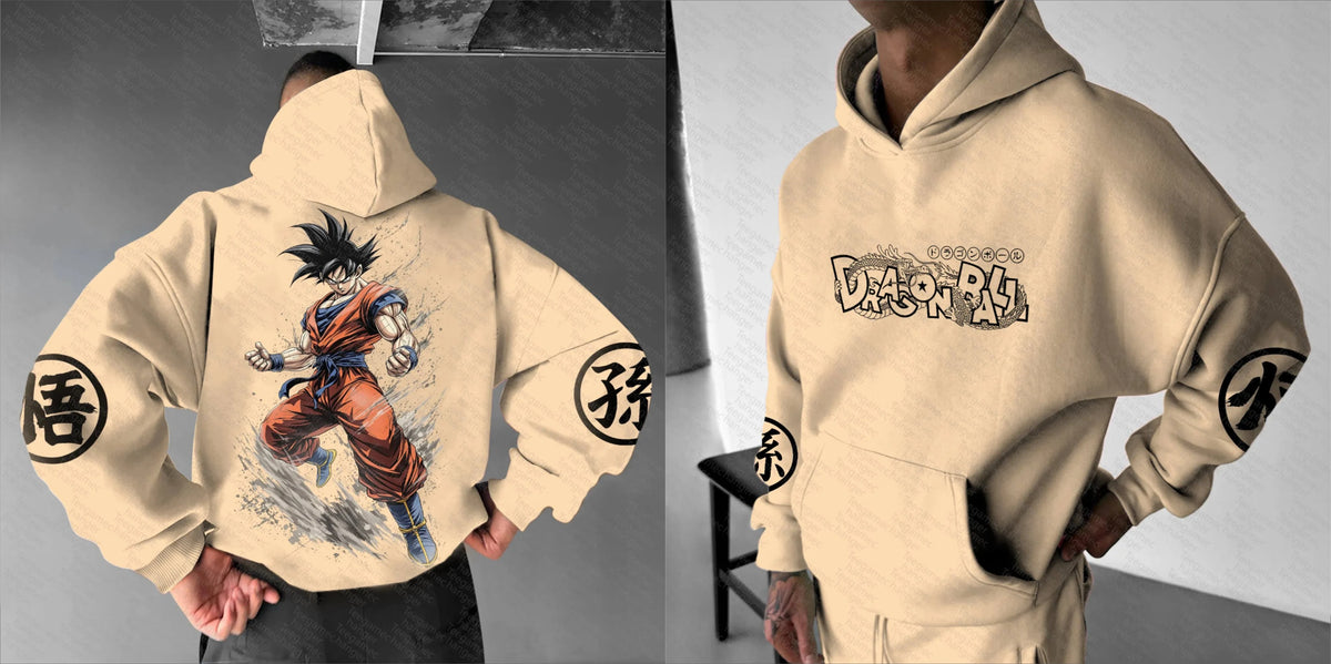 Dragon Ball Hoodie | Khaki Cotton Pullover | Anime Graphic Print | Unisex