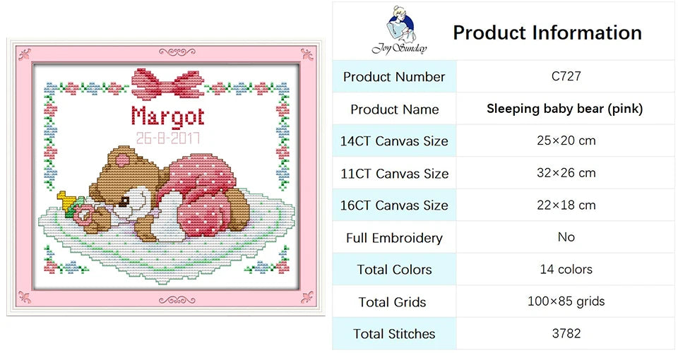 Baby Bottle Themed Cross Stitch Embroidery Kit - 14ct, 16ct, 11ct Printed Canvas Fabric for DIY Hand Sewing and Birth Certificates