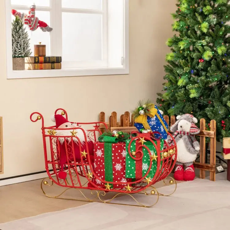 Metal Santa Sleigh | Red Gold Finish | Outdoor Holiday Decor | 39 Inch
